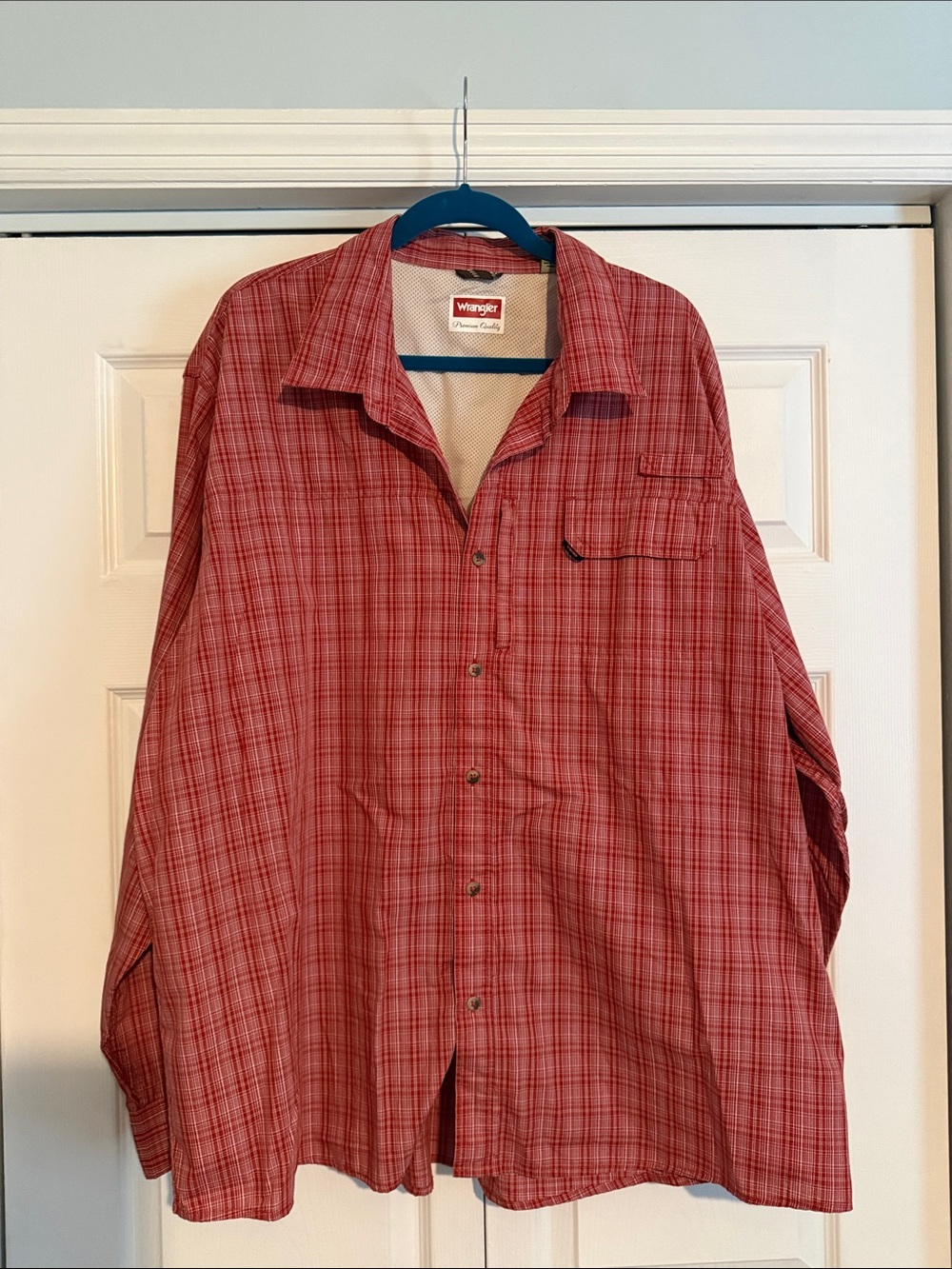 Wrangler Red Plaid Long-Sleeve Button-Down Shirt Fishing Shirt 3X